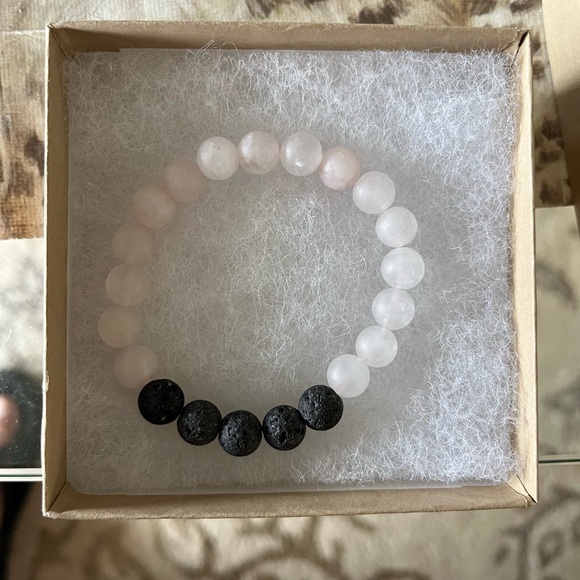 Rose Quartz & Lava Bead Bracelet - Picture 2 of 4